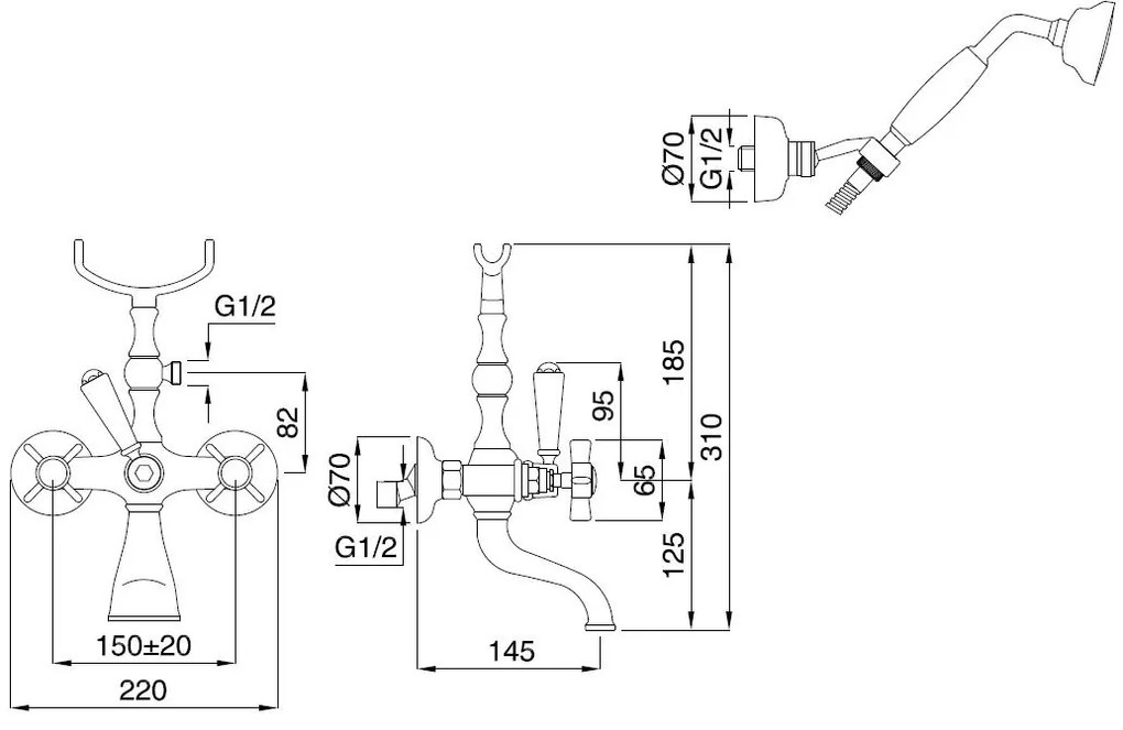 Смесител за баня Bugnatese Princeton with Ръчен душ-Chromium