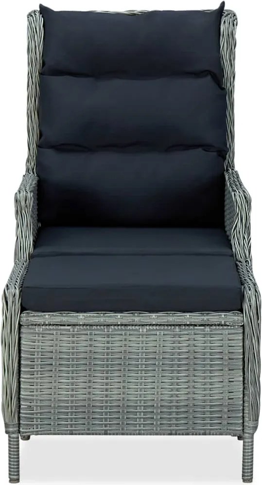 313304 vidaXL Накланящ градински стол с поставка за крака полиратан светлосив