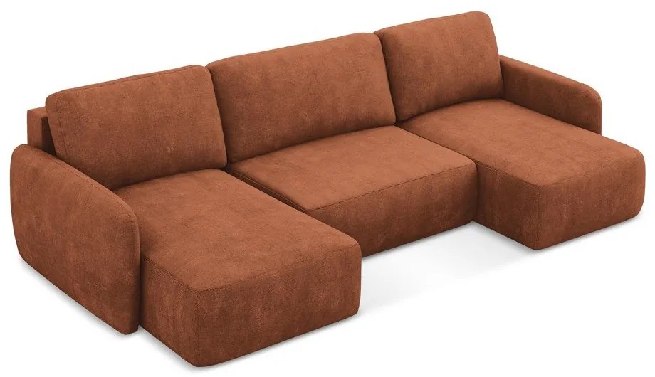 Теракотен шенилов разтегателен ъглов диван с място за съхранение (U форма) Lilo – Makamii