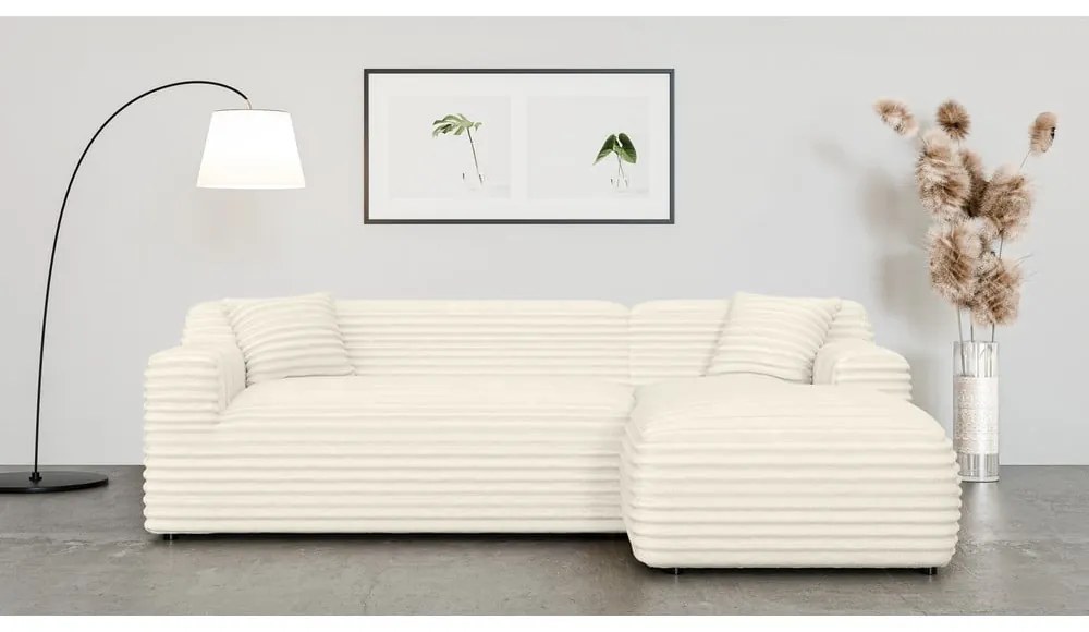 Кремав ъглов диван от рипсено кадифе (десен ъгъл) Martin – Ropez