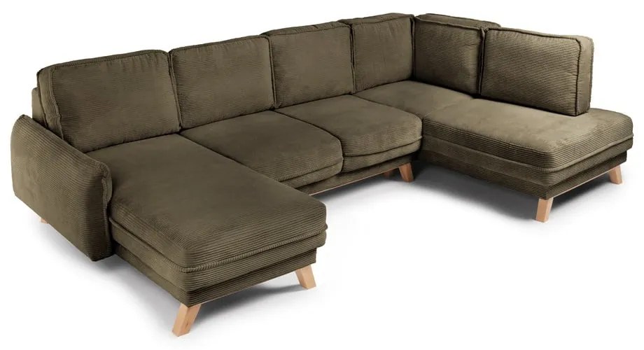 Зелен сгъваем ъглов диван от рипсено кадифе (десен ъгъл/"U" форма) Tori – Bonami Selection