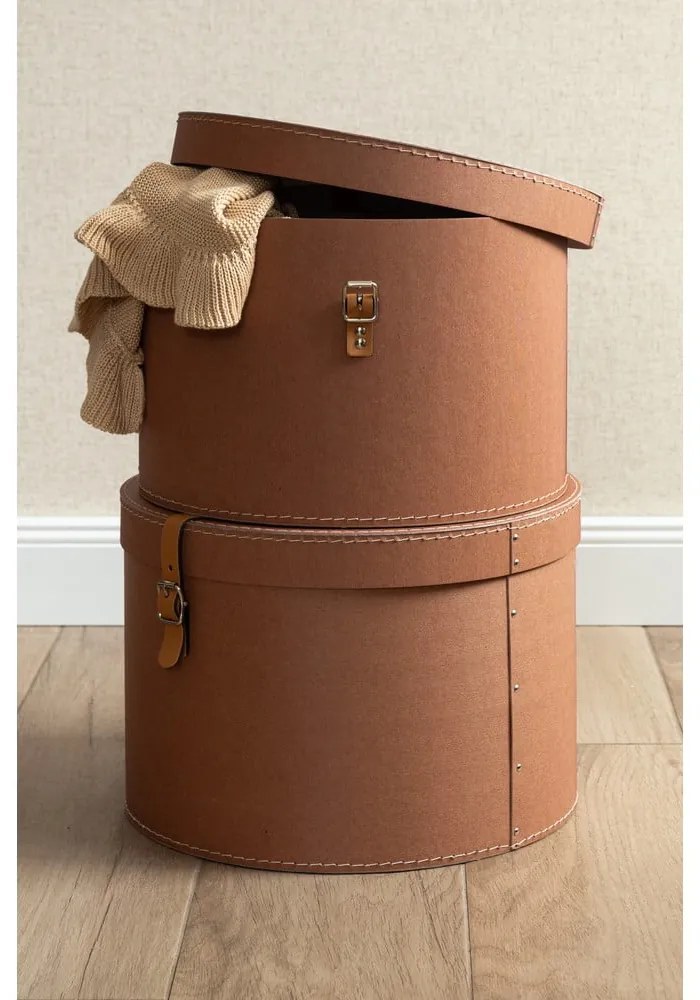 Декоративни кафяви картонени кутии за съхранение в комплект от 2 бр. с капаци ø 37,5x25 cm Rut Restore Paper Laminate – Bigso