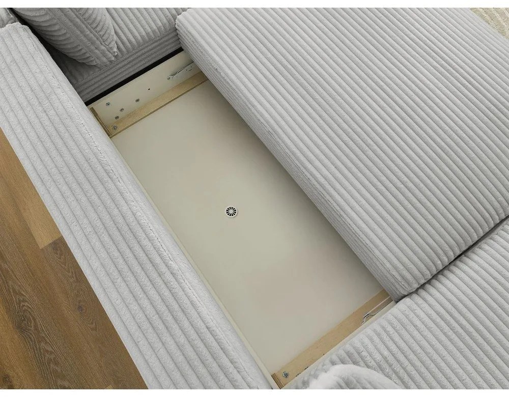 Светлосив сгъваем/с място за съхранение ъглов диван от рипсено кадифе (десен ъгъл/U форма) Lucien – Bobochic Paris