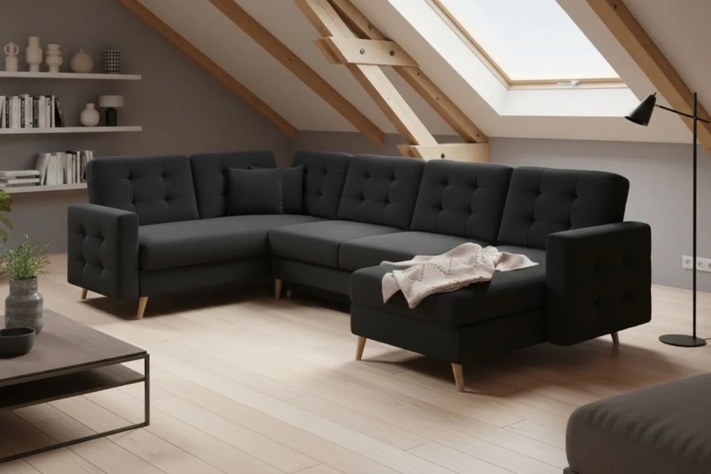 Ъгъл диван Amelion Plus-Black δέρμα