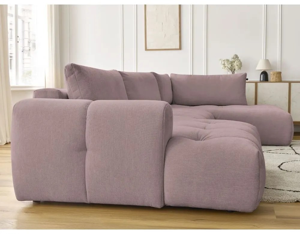 Розов сгъваем/с място за съхранение ъглов диван (десен ъгъл/U форма) Fuji – Bobochic Paris