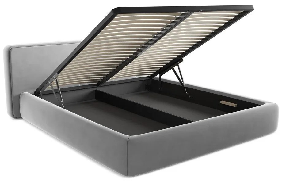Сиво двойно тапицирано легло с място за съхранение и включена подматрачна рамка 180x200 cm Kiana – Makamii