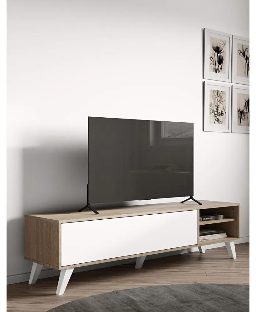 Масичка за телевизор с дъбов декор в бял и естествен цвят 165x43 cm Prism - TemaHome