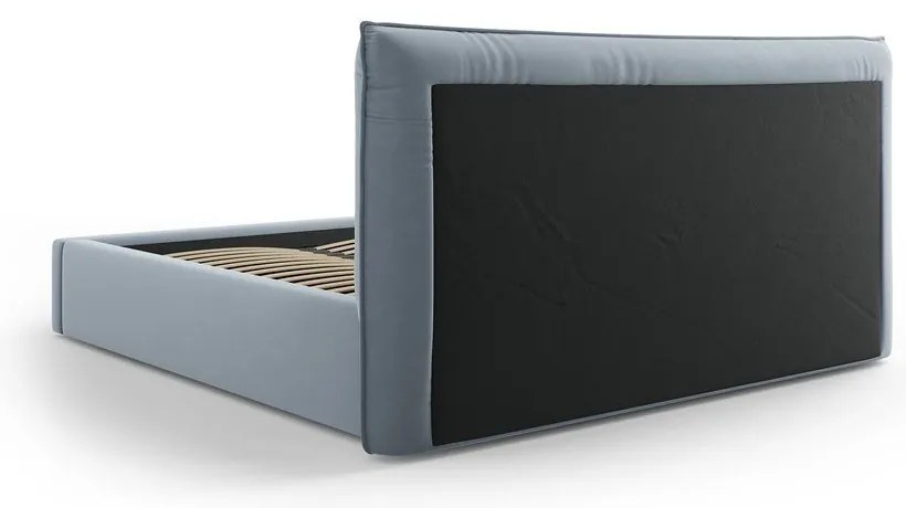 Светлосиньо двойно тапицирано легло с място за съхранение с включена подматрачна рамка 180x200 cm Elio – Milo Casa