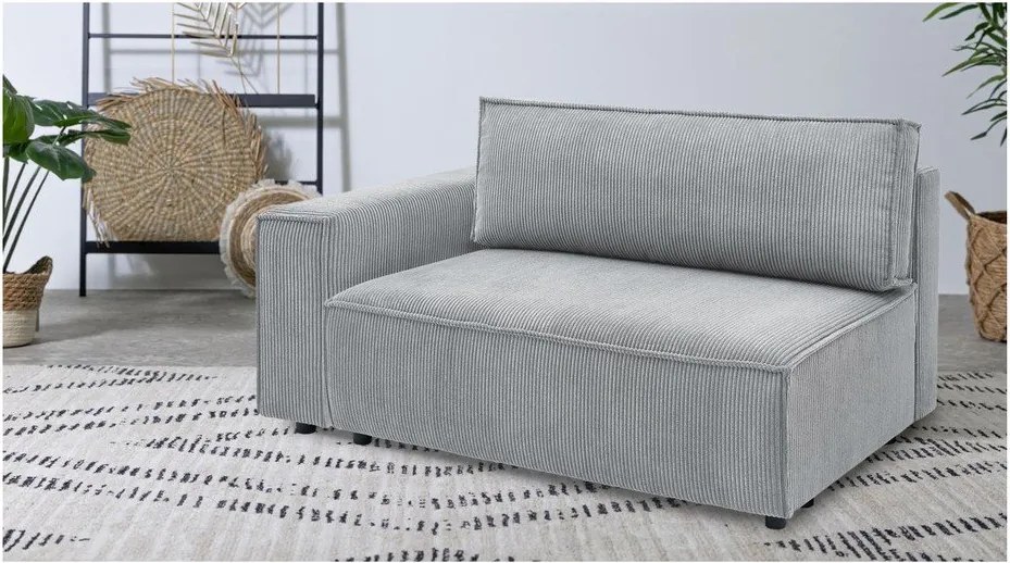 Светлосив модул за диван от велур, ляв ъгъл Nihad modular - Bobochic Paris