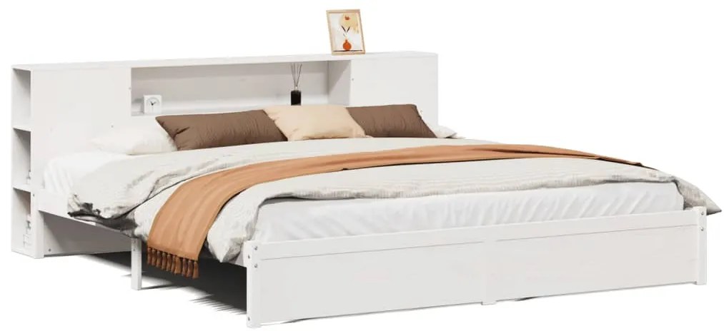 3322366 vidaXL Легло с етажерка за книги, без матрак, 180x200 см, бор масив
