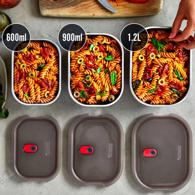 Комплект 3 бр кутии за храна Black+Blum Meal Prep FBSS-BX-PACK1, 0.6/0.9/1.2 l, Правоъгълни, Подходящи за фурна, Без BPA, Неръждаема стомана, Сив