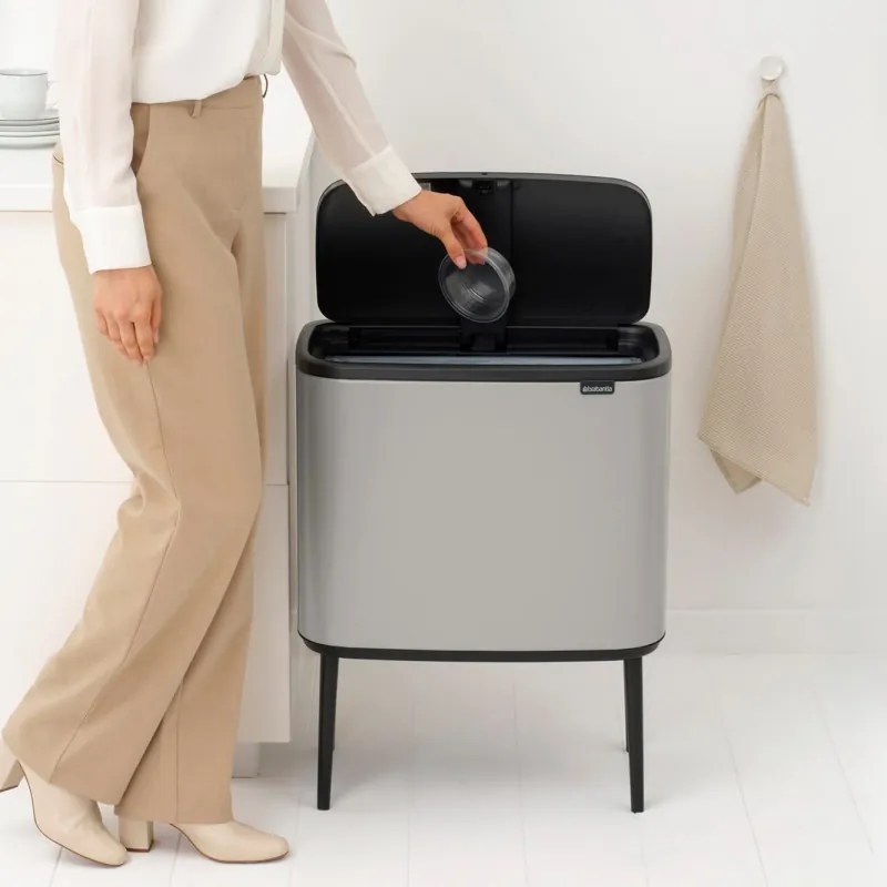 Кош за боклук Brabantia Bo Touch 1010451, 36 л, Плавно и безшумно отваряне, Голям отвор, Светлосив