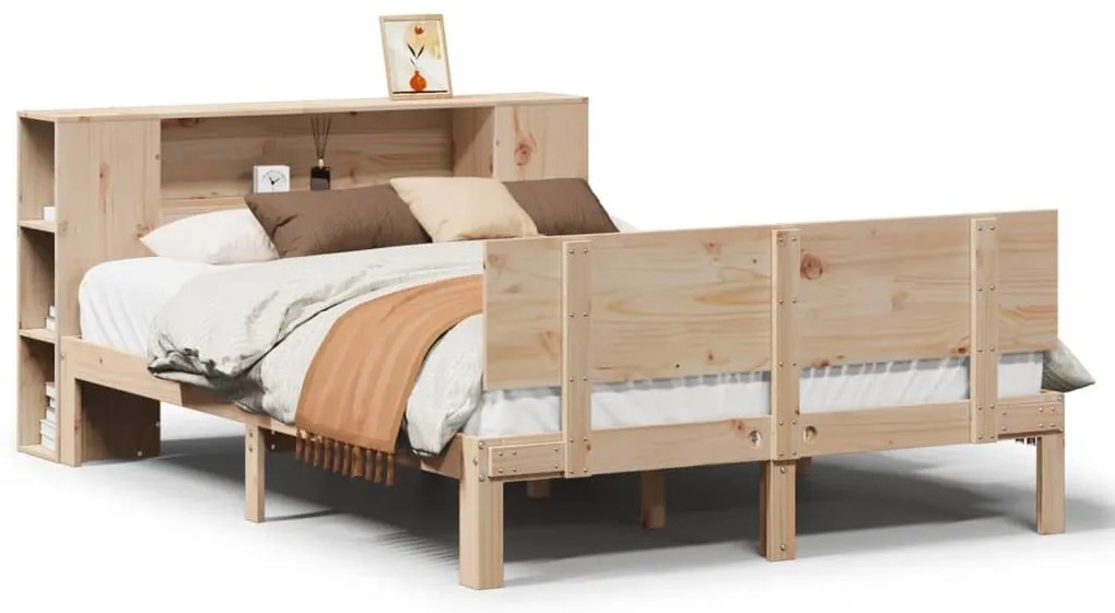 3322626 vidaXL Легло с етажерка за книги, без матрак, 135x190 см, бор масив