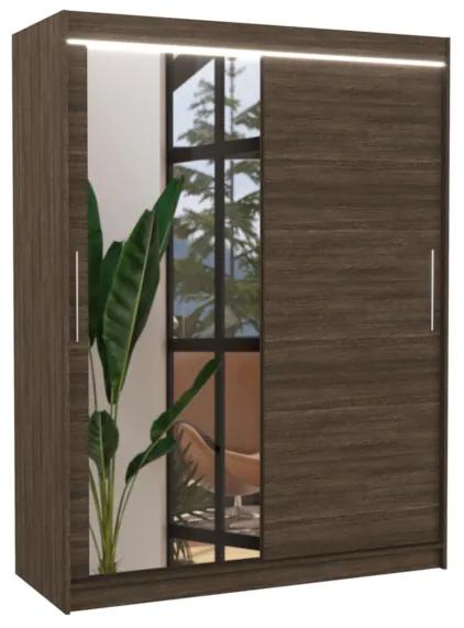 Гардероб с плъзгащи врати с огледало ROSATO, 150x200x58,  шоколадово + LED