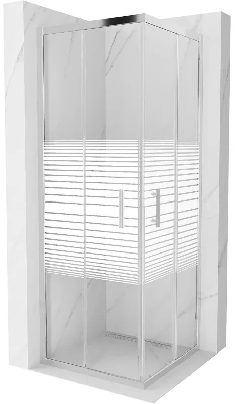 Mexen Rio квадратна душ кабина 70 x 70 см, бели линии, хром - 860-070-070-01-20
