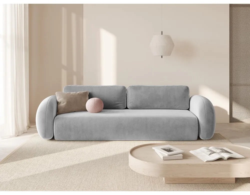 Светлосив кадифен сгъваем/с място за съхранение диван 262 cm Tonale – Cosmopolitan Design