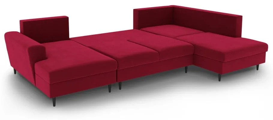 Червен кадифен разтегателен ъглов диван с място за съхранение (десен ъгъл/U форма) Kyoto – Cosmopolitan Design