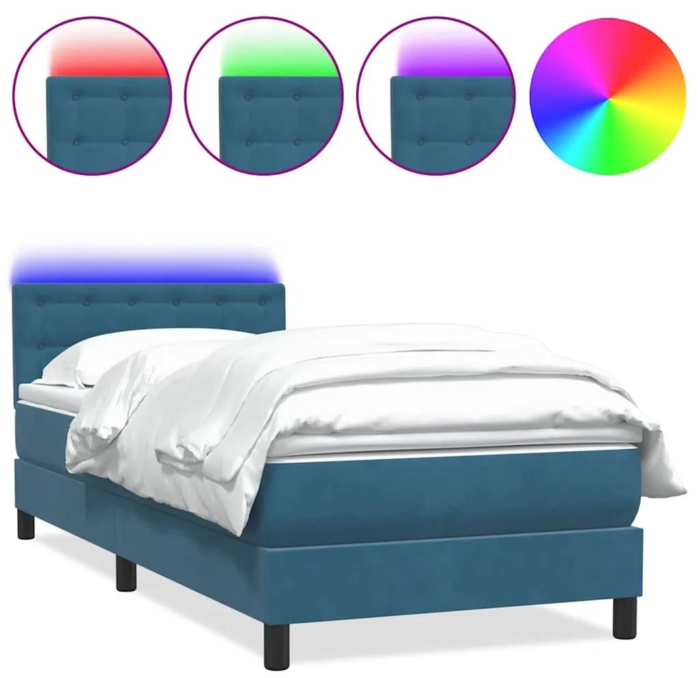 3317245 vidaXL Боксспринг легло с матрак и LED, тъмносиньо, 80x210 cm, кадифе