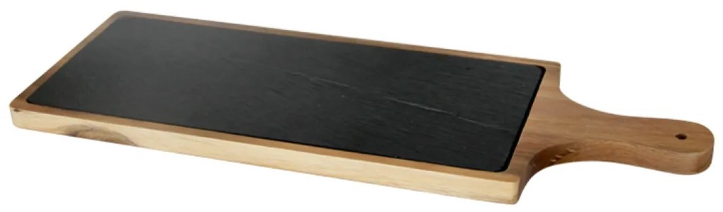 Horecano - Дървена дъска за презентация с каменна плоча с дръжка продълговата 15х45х1.5см (плоча-10х30см) (SLWD-PD-RE-4515)