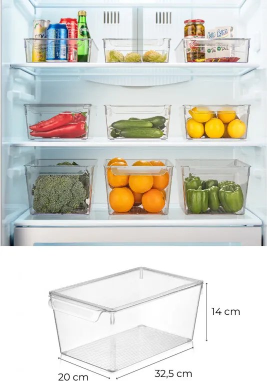 Комплект 3бр органайзери за хладилник Hermia 964FRM3417, 20x32.5x14 см, Без BPA, Пластмаса, Прозрачен