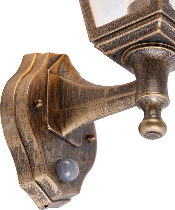 Антична стенна лампа златиста IP44 с детектор за движение - Capital