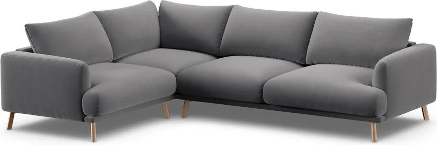 Сив кадифен ъглов диван (ляв ъгъл/L форма) Naomi – Micadoni