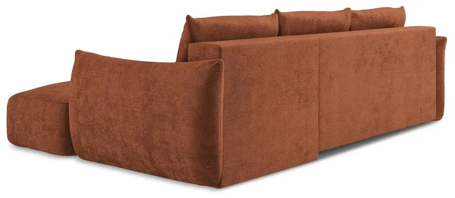Теракотен шенилов сгъваем ъглов диван (десен ъгъл) Leila – Makamii