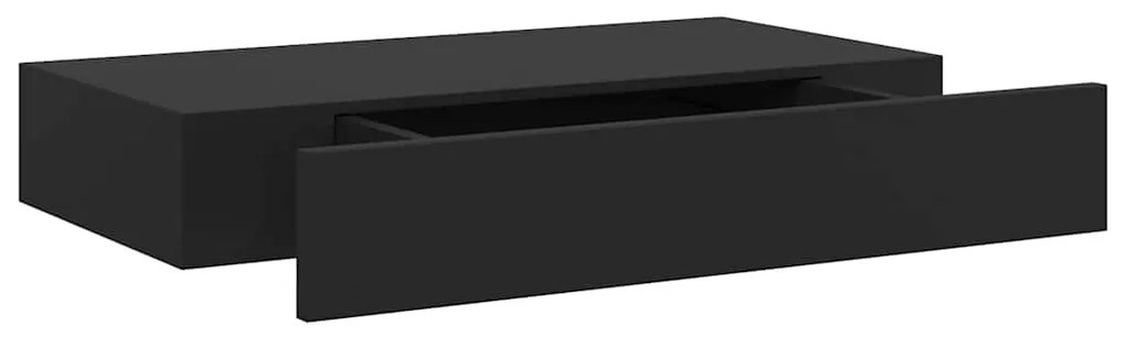 288205 vidaXL Окачен стенен рафт с чекмедже, черен, 48x25x8 см