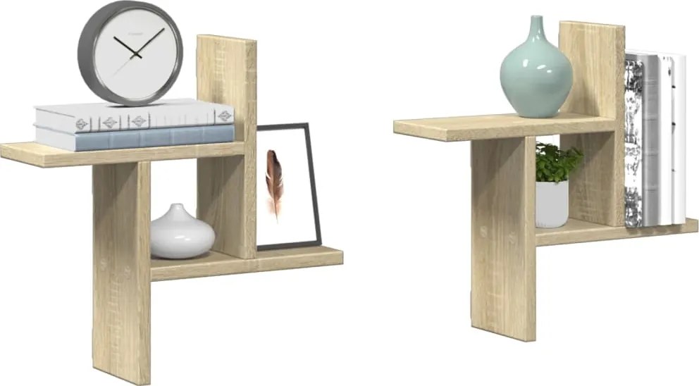 853247 vidaXL Стенни рафтове, 2 бр, дъб сонома, 38x12x38 см, инженерно дърво