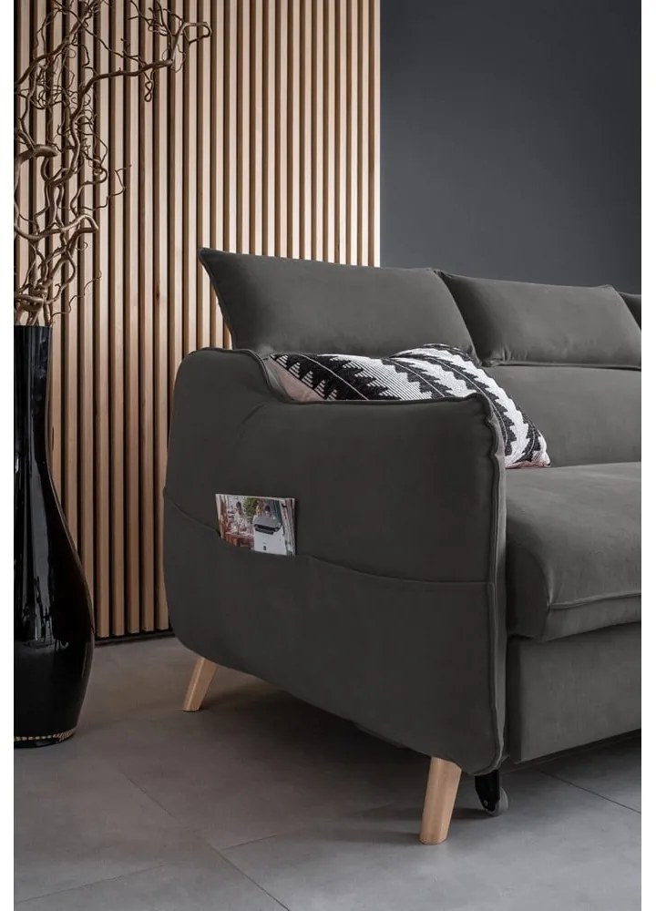 Тъмносив ъглов разтегателен диван от кадифе (десен ъгъл) Sweet Harmony - Miuform