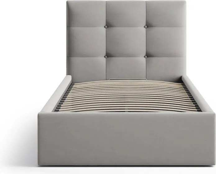 Сиво единично легло 90x200 cm тапицирано с място за съхранение с включена подматрачна рамка Phaedra – Micadoni