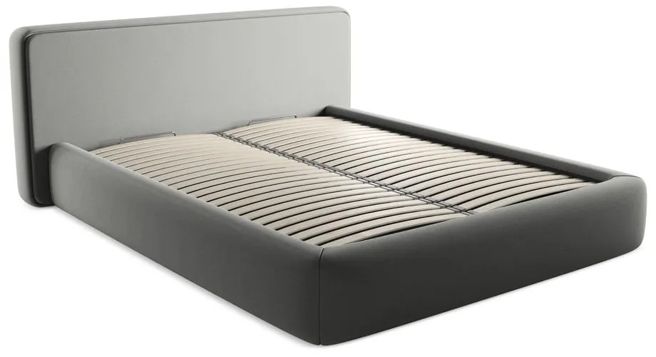 Сиво двойно тапицирано легло с място за съхранение и включена подматрачна рамка 160x200 cm Kiana – Makamii