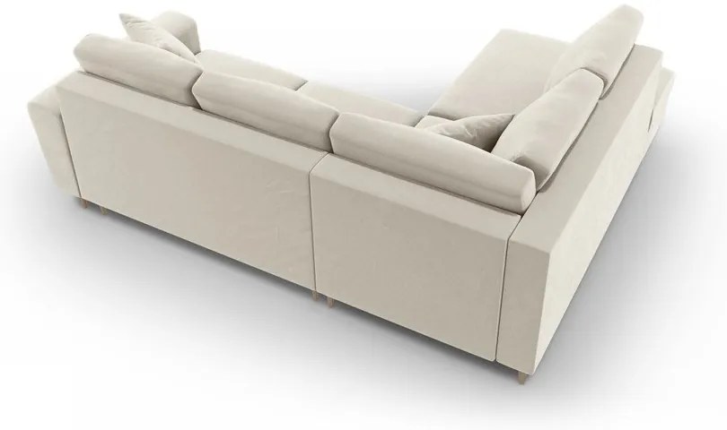 Бежов кадифен разтегателен ъглов диван с място за съхранение (ляв ъгъл/L форма) Kyoto – Cosmopolitan Design