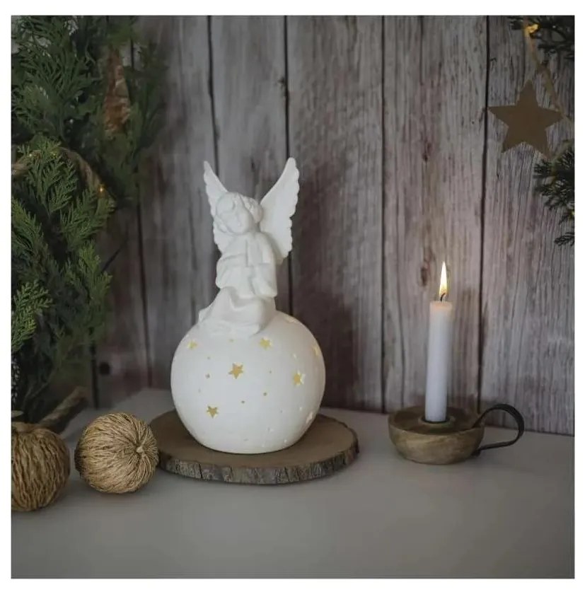 LED коледна декорация LED/0,4W/2xAA керамичен ангел