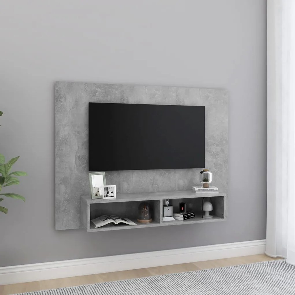 808273 vidaXL Стенен ТВ шкаф, бетонно сив, 120x23,5x90 см, инженерно дърво