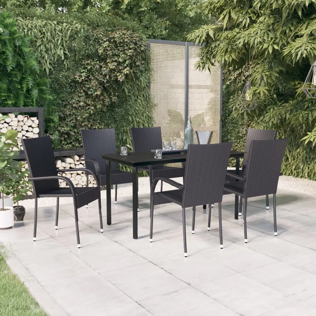 3099380 vidaXL Градински трапезен комплект, 7 части, черен