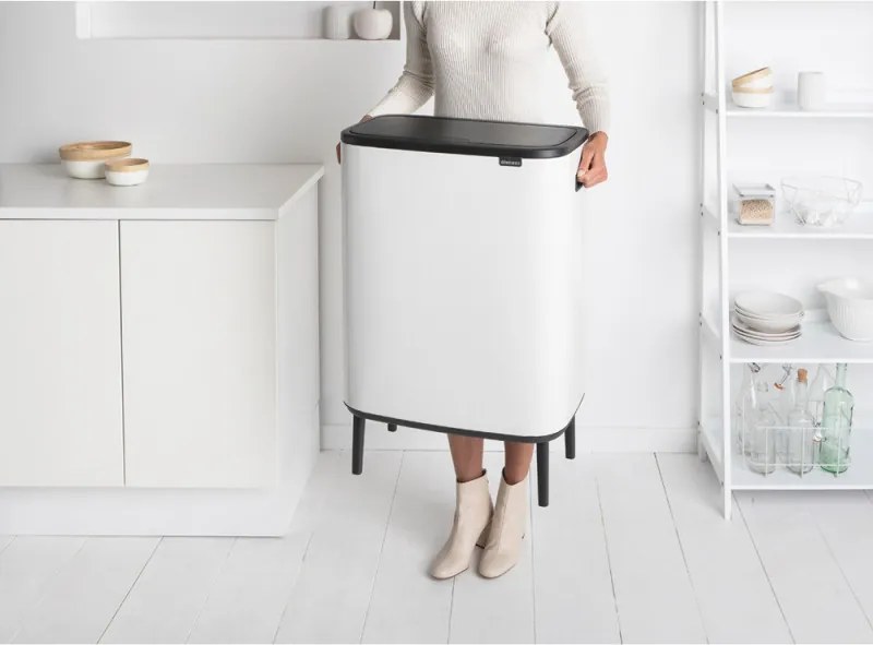 Кош за боклук Brabantia Bo Touch Hi 1001259, 60 л, Странични отвори за пренасяне, Регулируеми крака, Бял