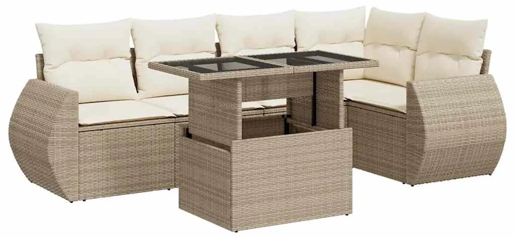 3326639 vidaXL Градински диван с възглавници, 6 части, бежов полиратан
