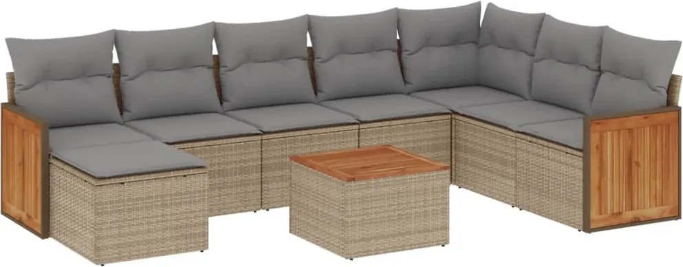 3260337 vidaXL Градински комплект диван с възглавници 9 части бежов полиратан