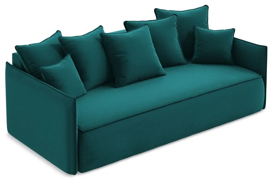 Тюркоазен кадифен разтегателен диван с място за съхранение 225 cm Hula – Makamii