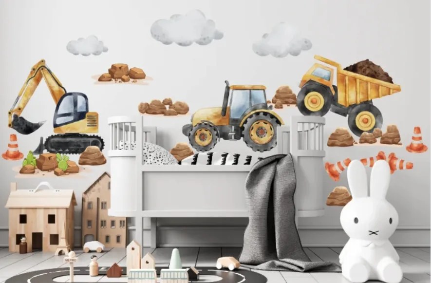 Комплект стикери за стена за момче - превозни средства и строителни машини Šírka: 60 cm | Dĺžka: 120 cm