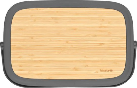Кутия за хляб Brabantia Nic 1003255, 39.5 см, Бамбуков капак, Дръжка за носене, Тъмносив