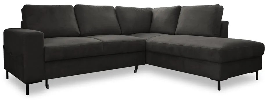 Тъмносив разтегателен ъглов диван от рипсено кадифе (десен ъгъл) Lofty Lilly – Miuform