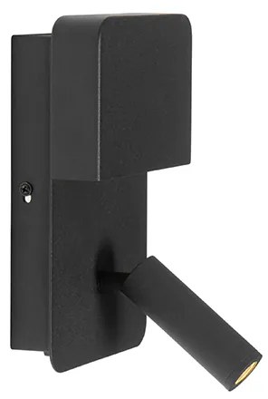 Стенна лампа черна с LED с USB и лампа за четене с превключвател - Robin