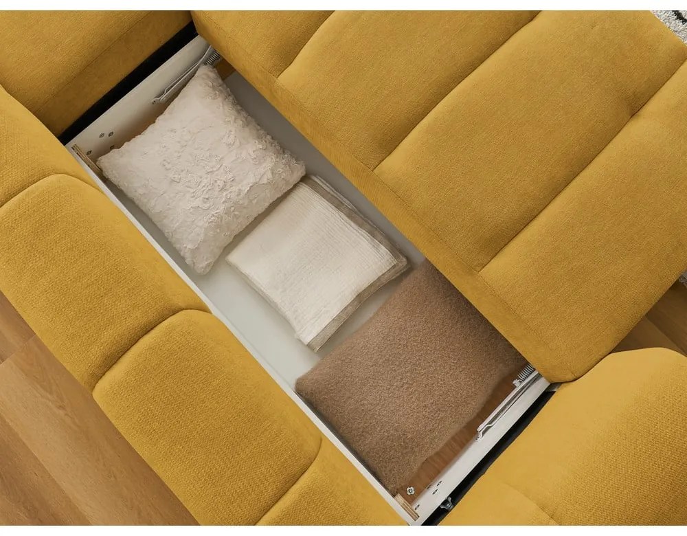 Сгъваем/с място за съхранение ъглов диван в цвят горчица (десен ъгъл) Fuji – Bobochic Paris