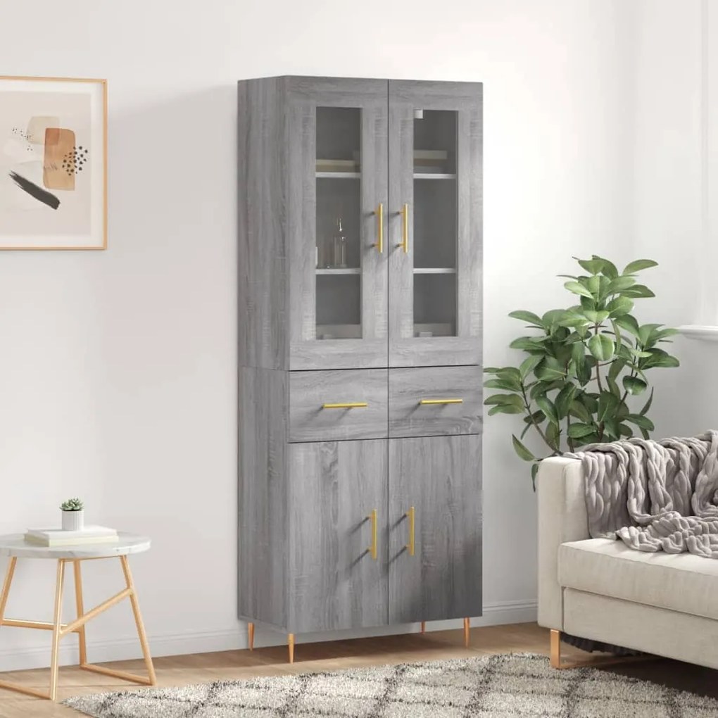 Sonata H Висок шкаф, сив сонома, 69,5x34x180 см, инженерно дърво