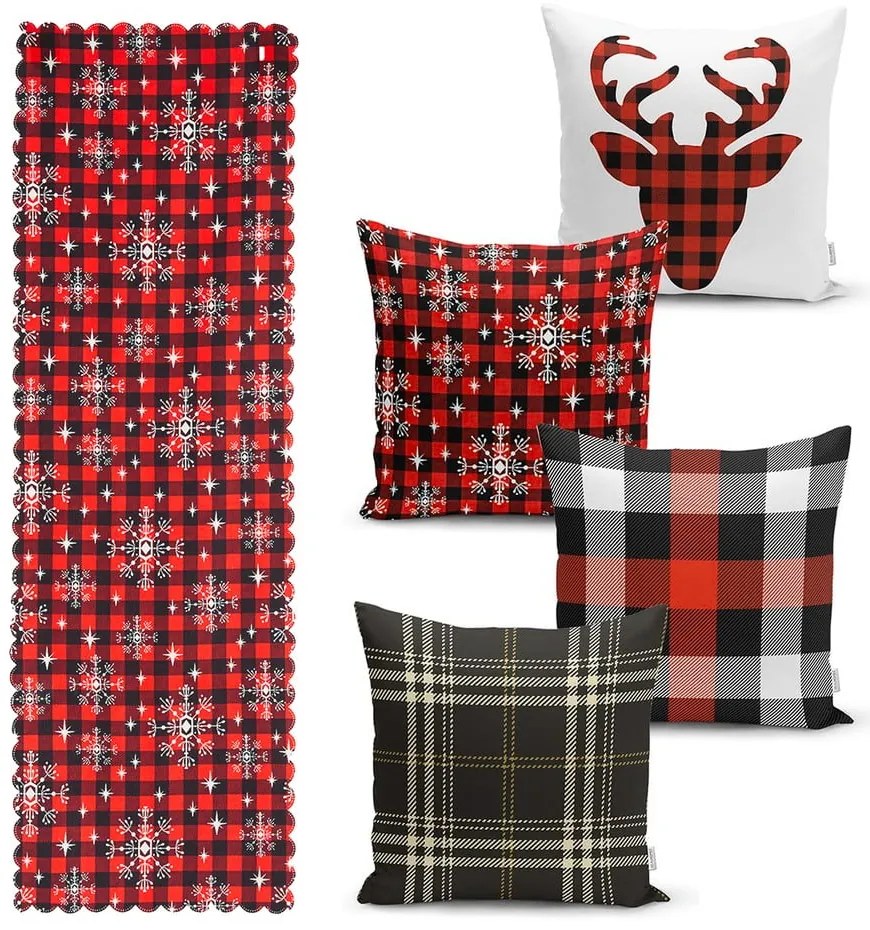 Комплект от 4 коледни калъфки за възглавници и покривка за маса "Снежинка - Minimalist Cushion Covers