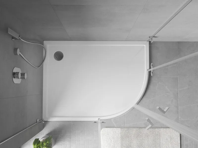 Mexen Flow полукръгъл асиметричен тънък ляв 90 x 80 cm, бял блясък - 46Q108090L