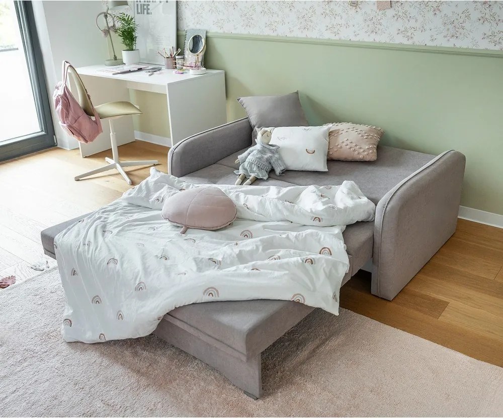 Светлосив шенилов разтегателен диван с място за съхранение 155 cm Laine – ELTAP