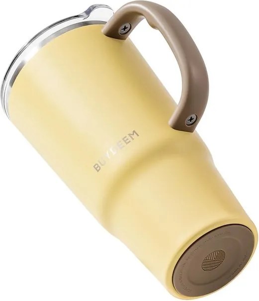 Термочаша с вградена сламка Buydeem DS57-MY, 700 мл, Топло&студено до 6 ч, Вакуумна изолация, Дръжка, Неръждаема стомана, BPA free, Жълт